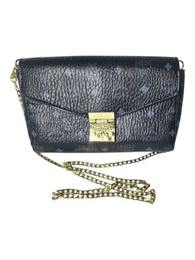 MCM Black Visetos Monogram Crossbody with Gold Chain Lock